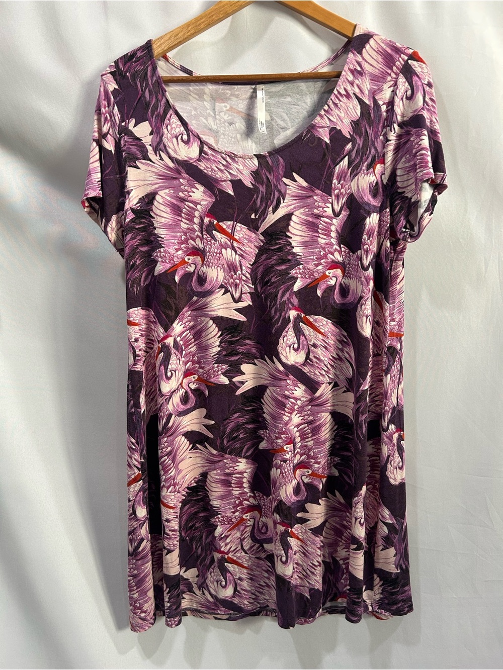 Soma Women's Purple Crane Print Scoop Neck Night Gown Sleep Shirt Cool Nights